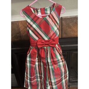 IRIS AND IVY GIRLS RED PLAID BOW‎ DRESS SIZE 6 RED ZIPPER BACK LINED
